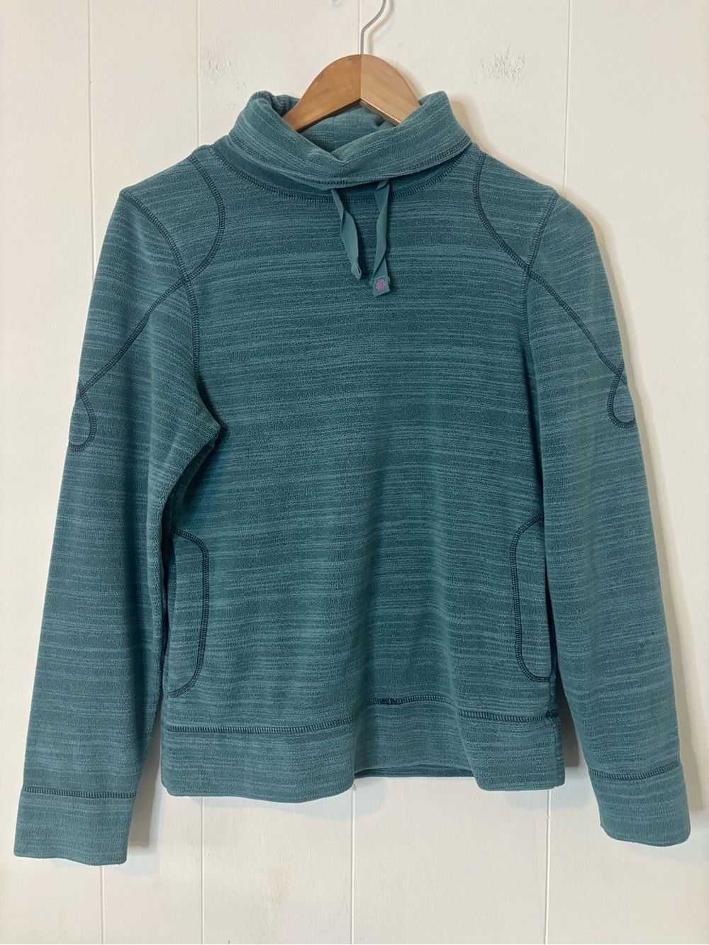 Title Nine Blue Space Dye Mock Neck Fleece Sweatshirt Pockets Size XS